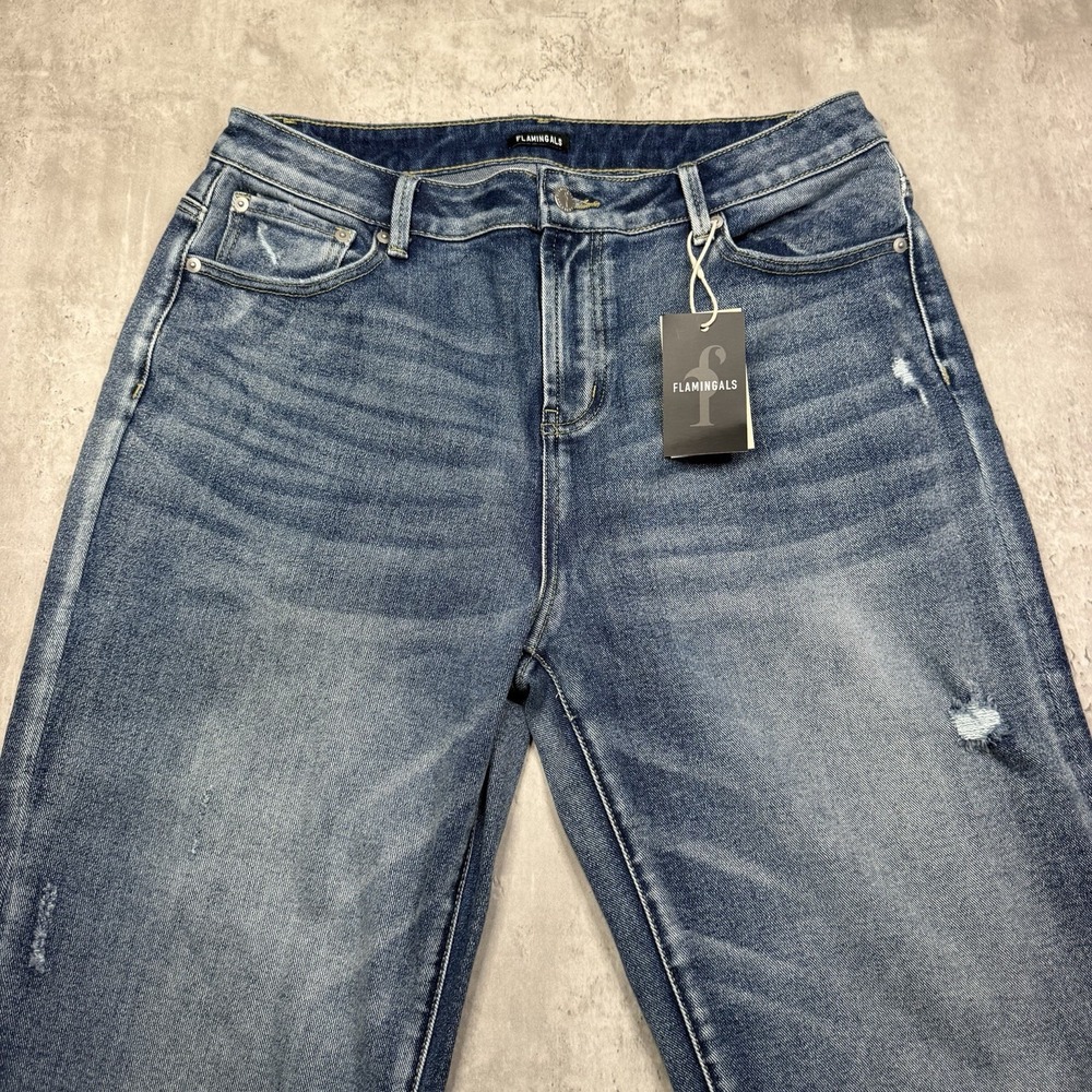 Nwt Flamingals Womens Distressed Blue Jeans Size 2XL Inseam 25 Denim Cropped